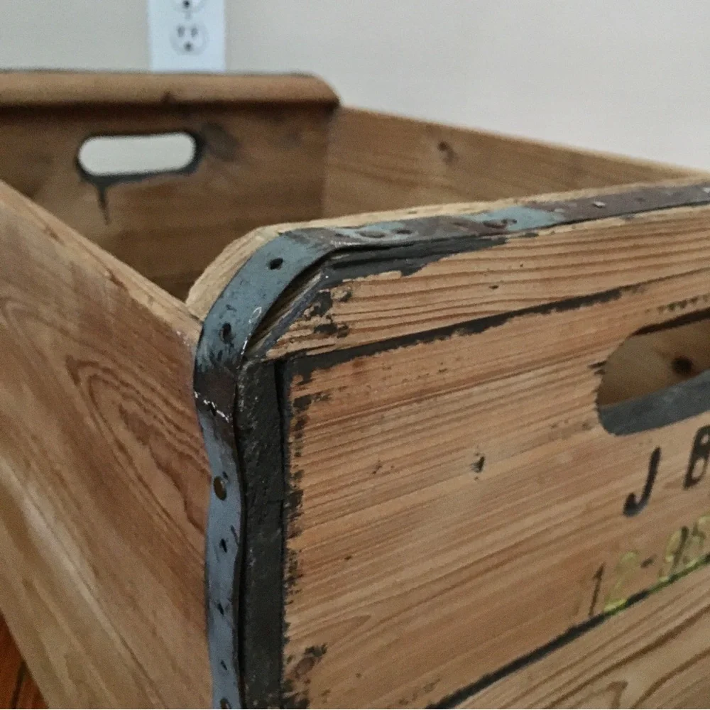 Vintage 40s Heavy Duty Solid Wood Steel Banded Crate 
